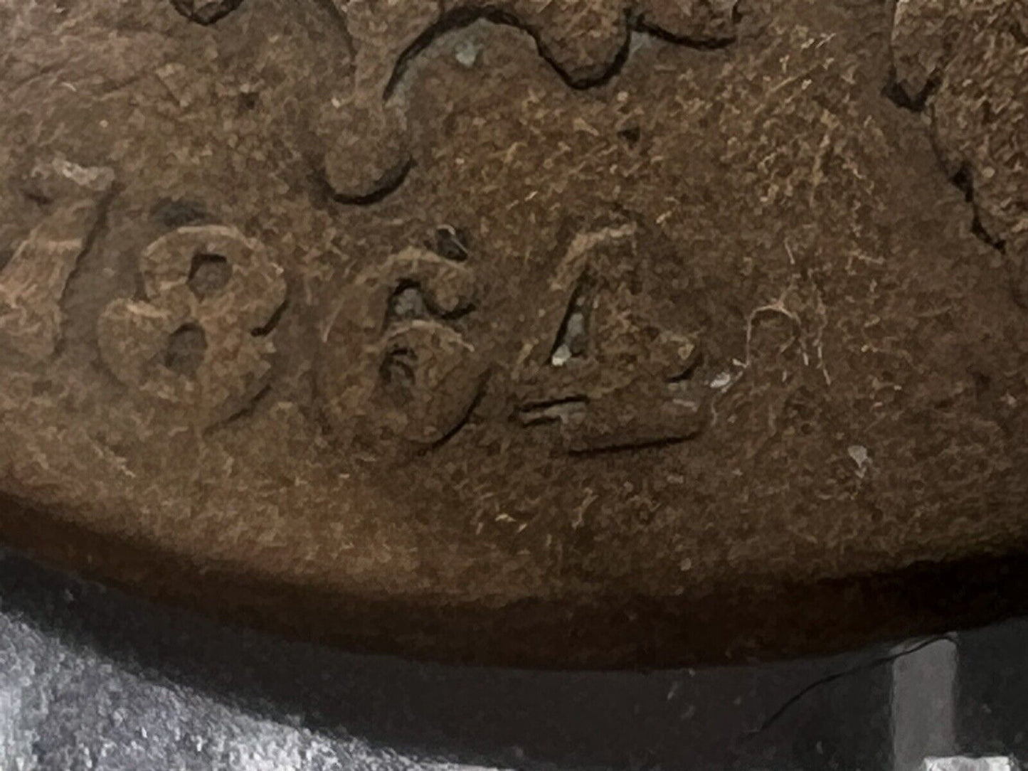 1864 P 2C Two Cent Copper Coin VG Very Good RPD Repunched Dated