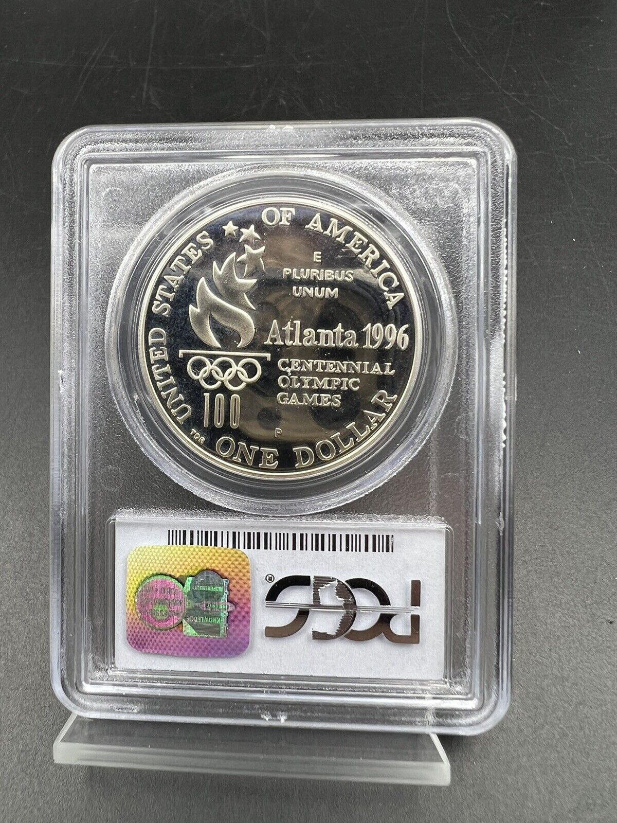 1996 P Atlanta Olympics Tennis 90% Silver USA FLAG HOLDER Dollar PCGS PR69 PROOF