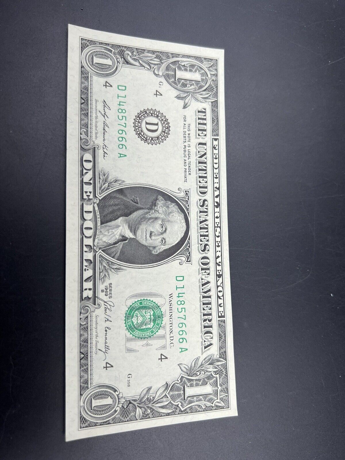 1969 B $1 FRN Federal Reserve US Currency Bill CH UNC Devils Serial # Note