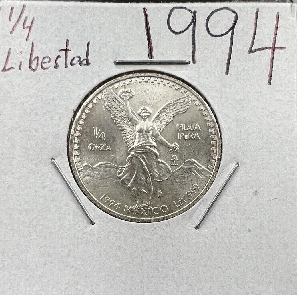 1994 Mexico 1/4 Ounce .999 Silver Round Libertad Ley Plata Pura Coin #E GEM UNC