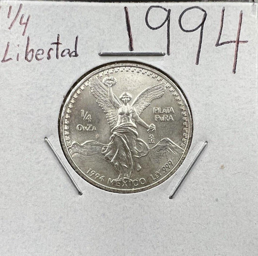 1994 Mexico 1/4 Ounce .999 Silver Round Libertad Ley Plata Pura Coin #E GEM UNC