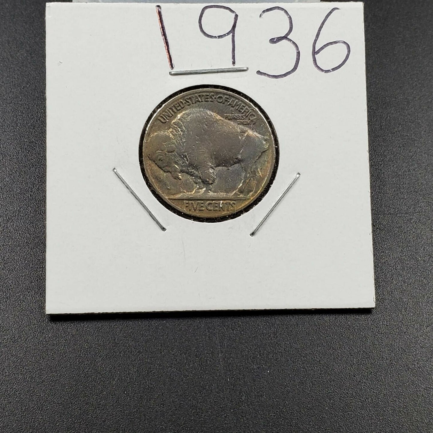 1936 P 5c Buffalo Nickel Coin Nice Circulated Rainbow Original Toning Toner