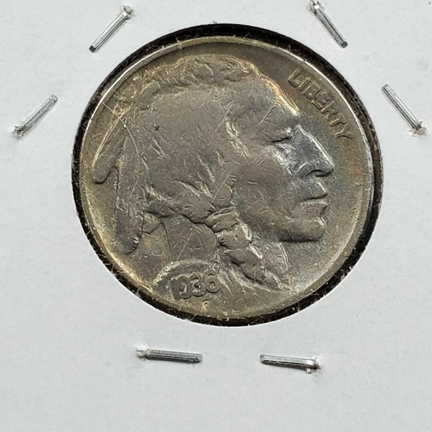 1936 P 5c Buffalo Nickel Coin Nice Circulated Rainbow Original Toning Toner