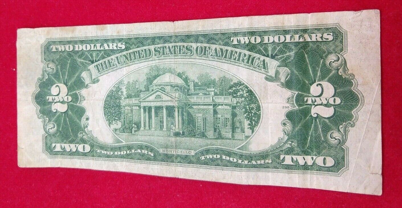 1928 D $2 United States Note Red Seal Circulated Condition J Block Bill