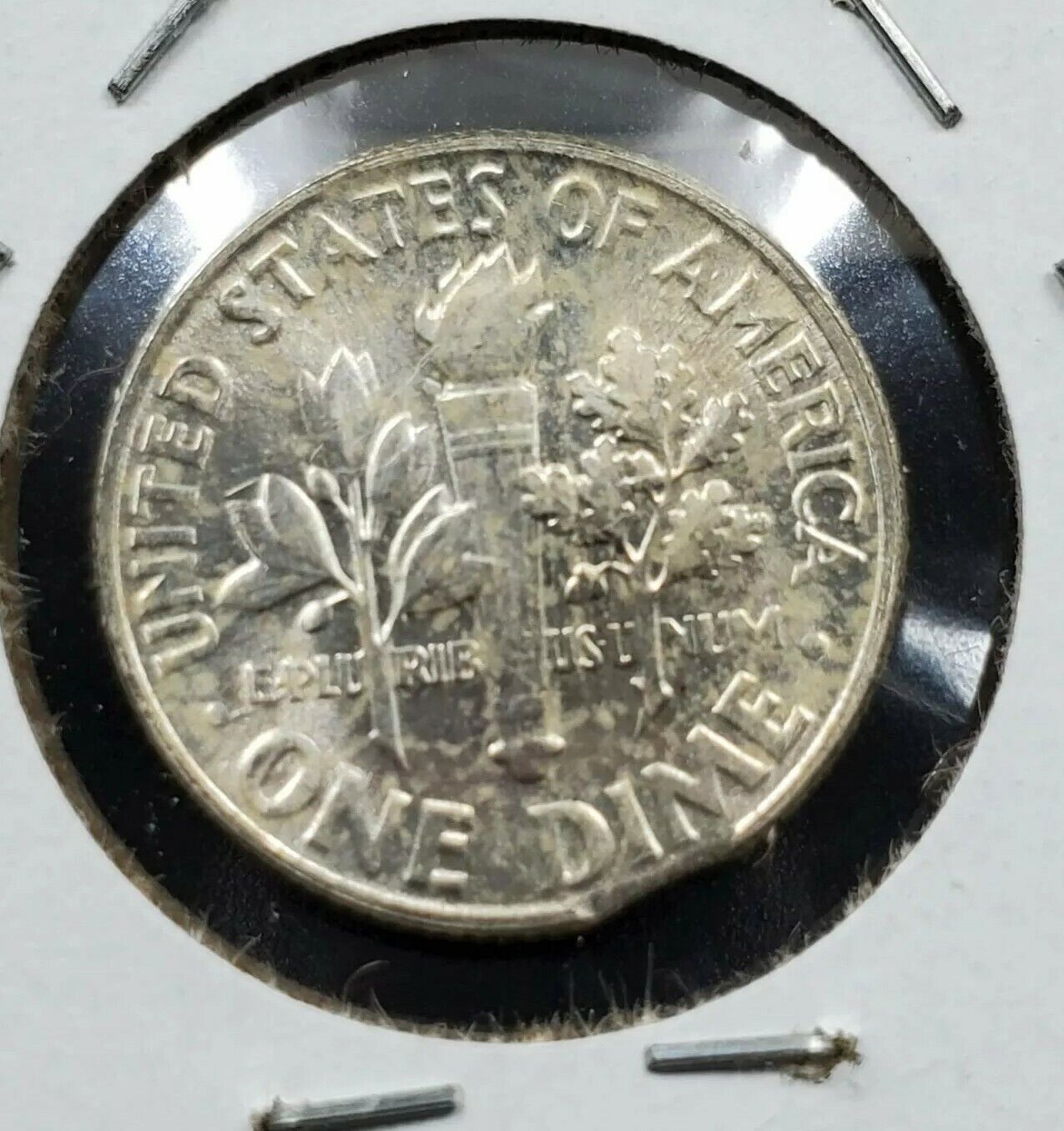 1954 P Philadelphia Roosevelt Silver Dime Clipped Planchet Error Toned BU UNC