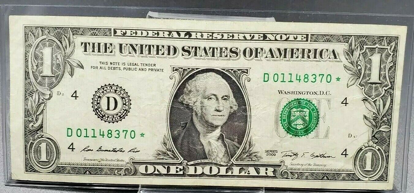 2009 $1 FRN Federal Reserve Star * Replacement Note Low Serial Number Circulated