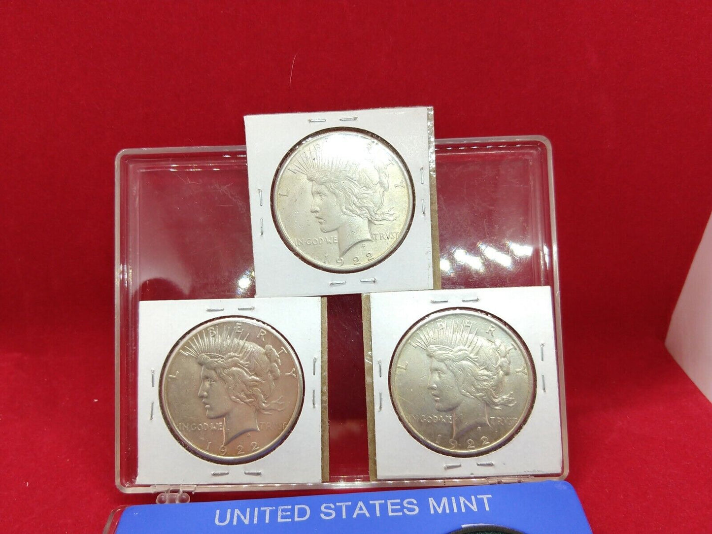 1922 P D & S 3 COIN Peace 90% Silver Eagle Dollar Set 🌈 Nice Toning Circulated