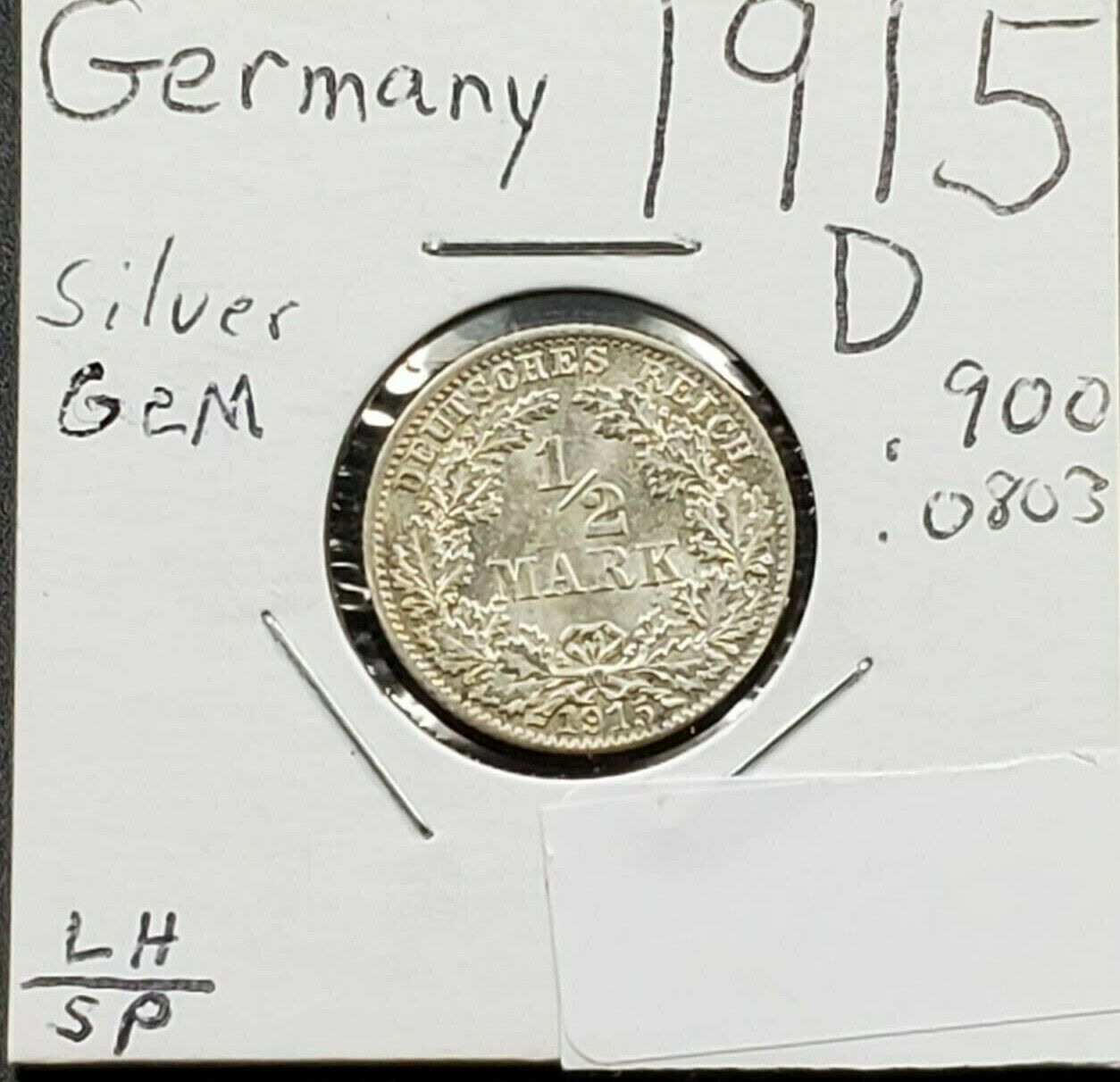 1915 D Reich Germany 1/2 Mark Silver Coin Gem BU Uncirculated