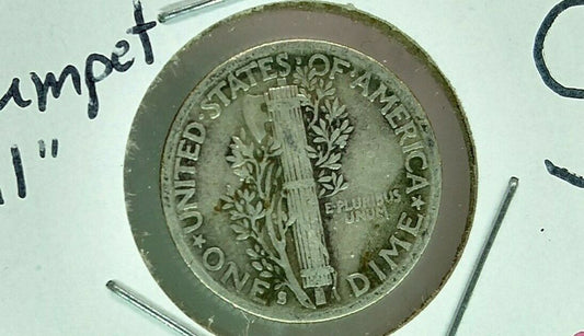 1941 S Large S Silver Mercury Dime Trumpet Tail Variety Coin Average Circ FS-501