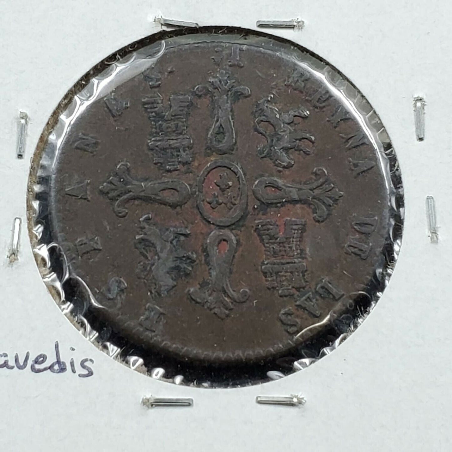 1844 ISABEL II 8 MARAVEDIS JUBIA GENUINE OLD SPAIN SPANISH ESPAÑA VF / XF NICE !