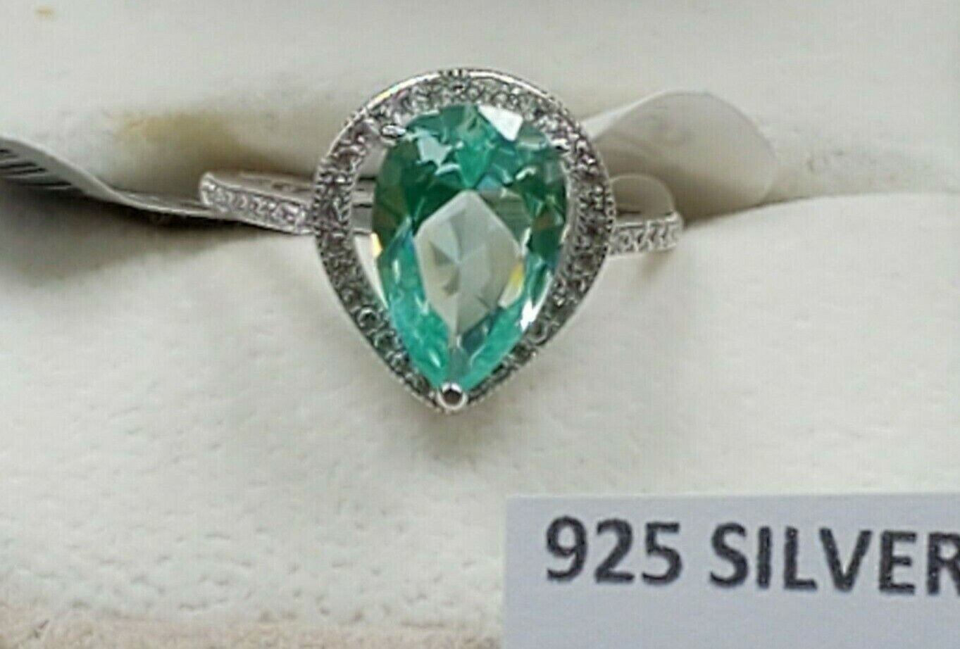 Womens 925 Sterling Silver Wedding Engagement Aqua Opal Cut Shaped Ring Faceted