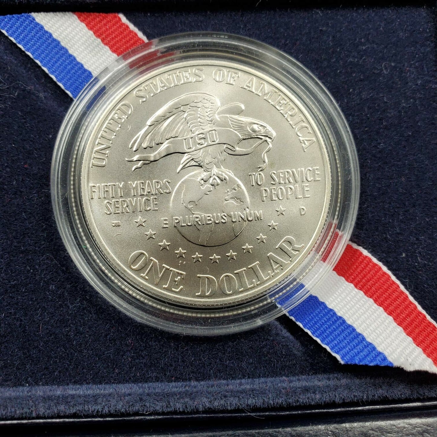 1991 USO Commemorative Silver Dollar Coin OGP
