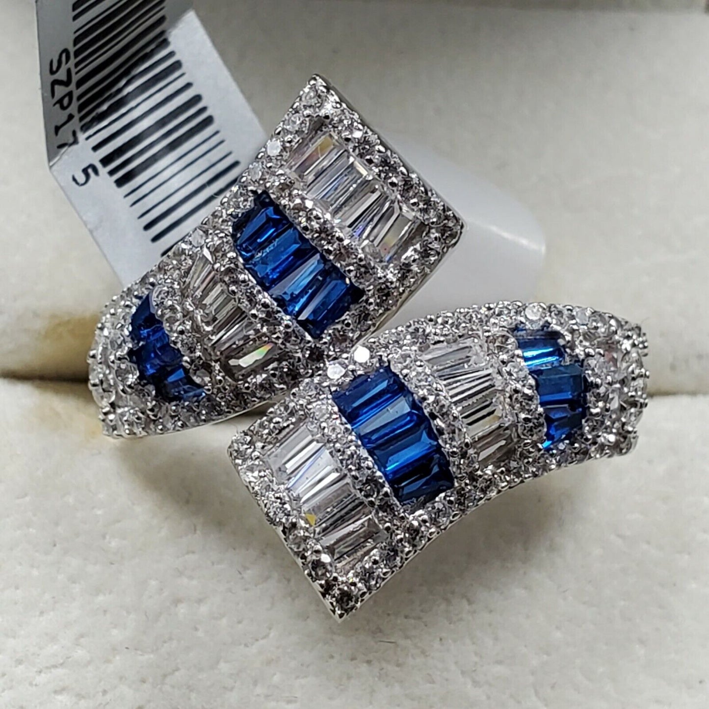 Womens 925 Sterling Silver Wedding Engagement Blue Flair Cut Ring Faceted CC