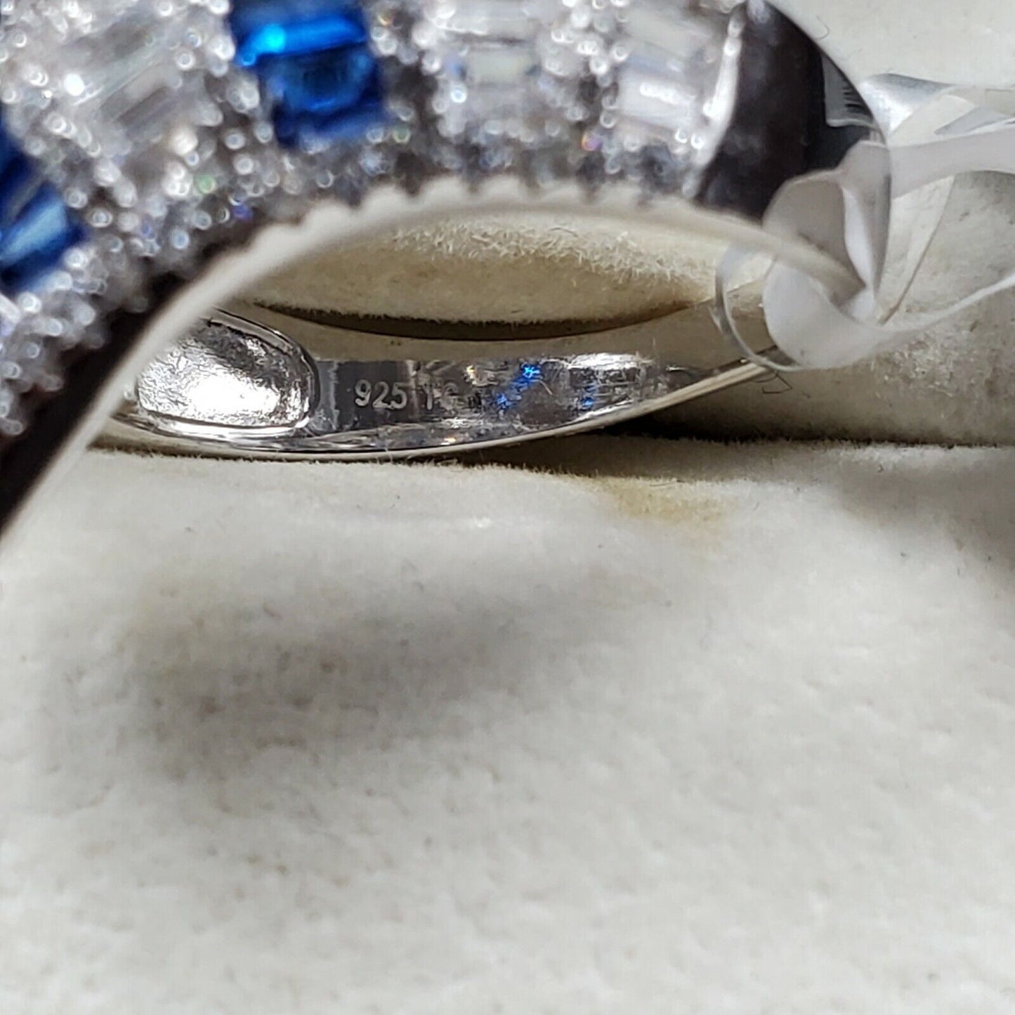 Womens 925 Sterling Silver Wedding Engagement Blue Flair Cut Ring Faceted CC