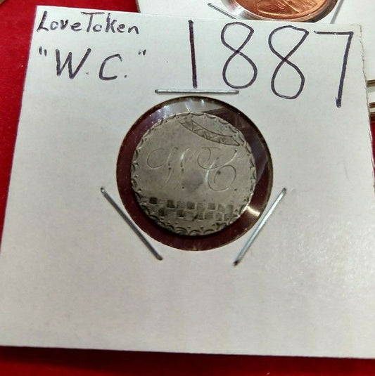 1887 Seated Liberty Dime Engraved Love Token Pendant WC Initial " Water Closet "