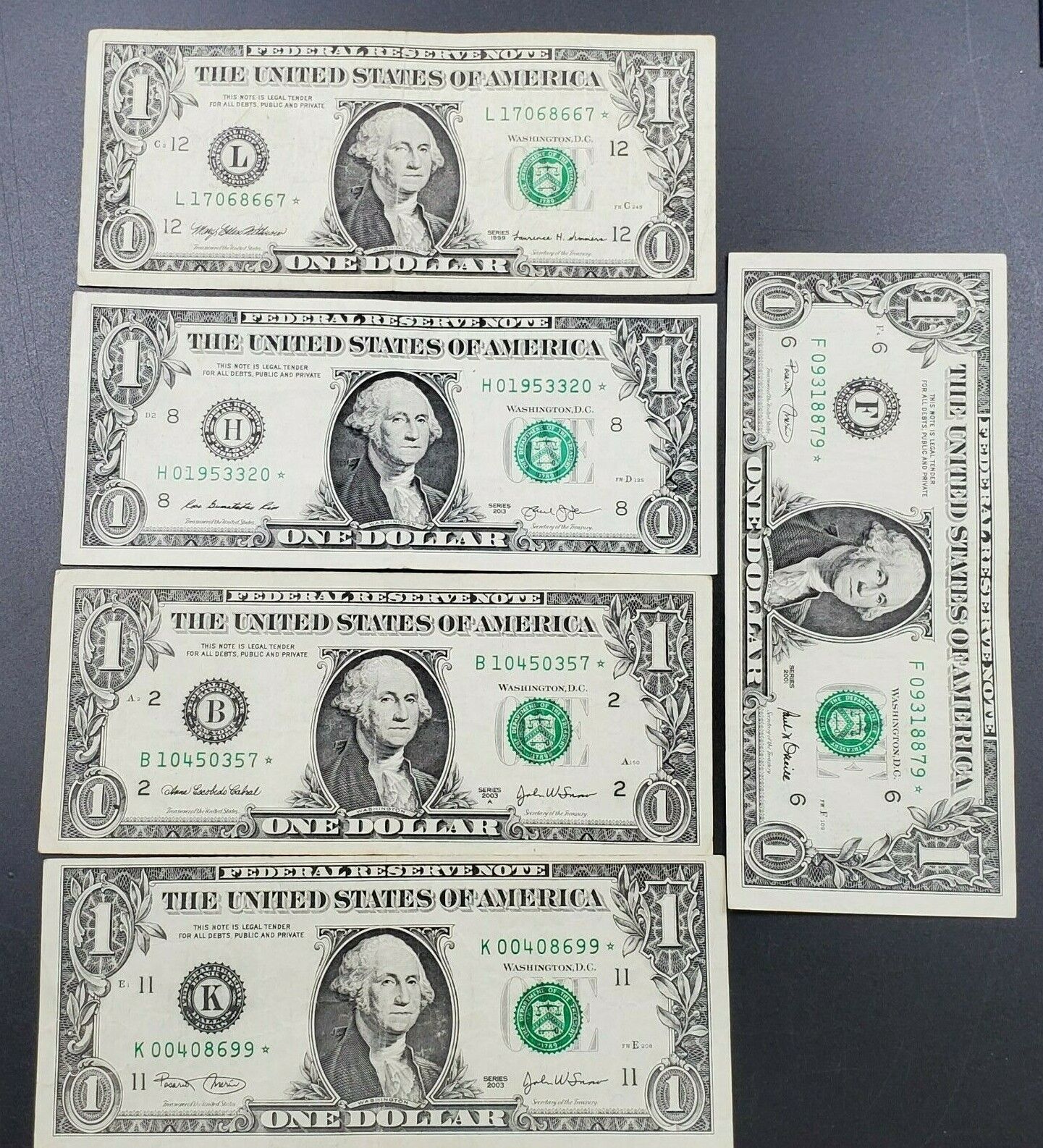 1993 - 2013 9 Different Note Year Set $1 FRN Federal Reserve Star * Replacement