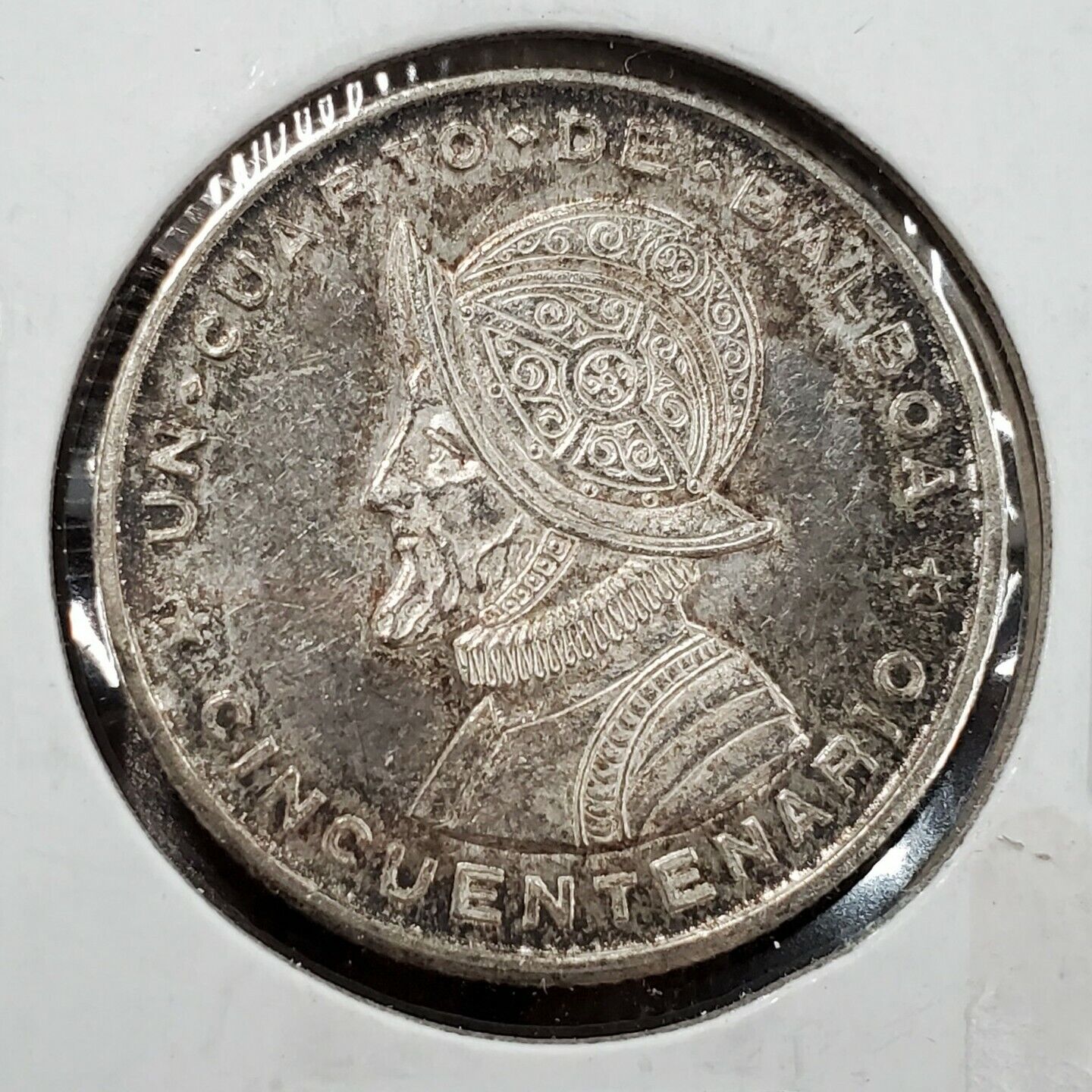 1953 Panama Silver UN CUARTO DE 1/4 Quarter Balboa Coin BU Uncirculated Toner