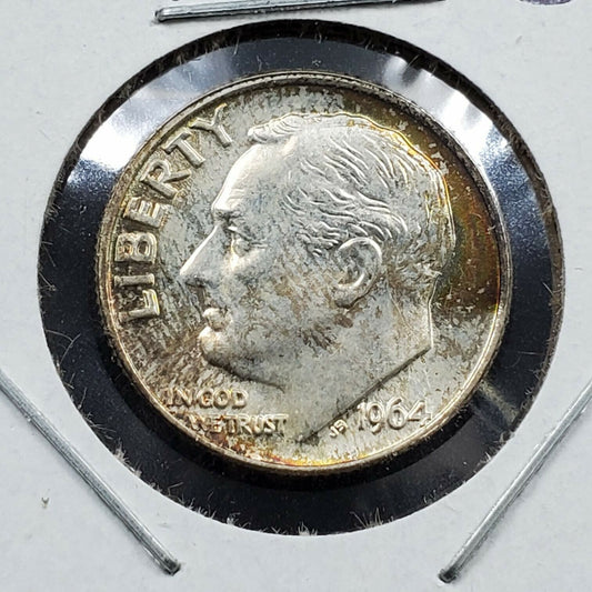 1964 P Roosevelt Silver Dime Uncirculated Neat Toning Toner