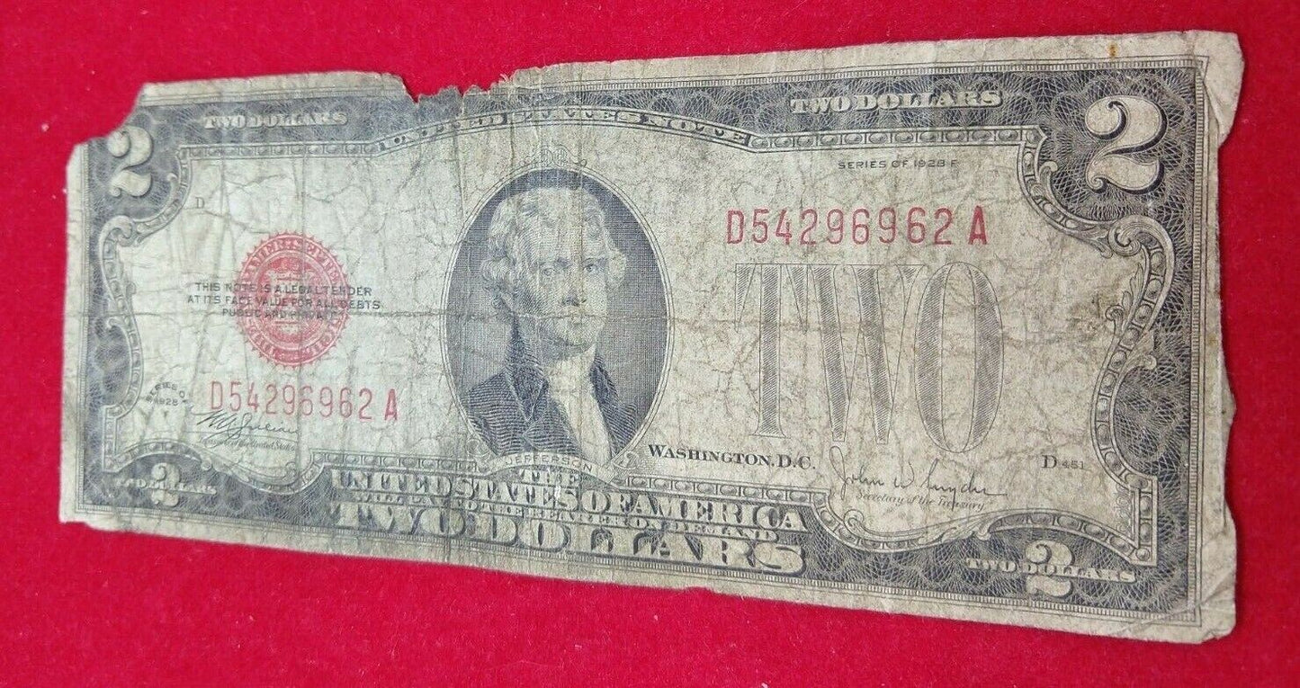 1928 F $2 United States Currency Legal Tender Note Very Circulated