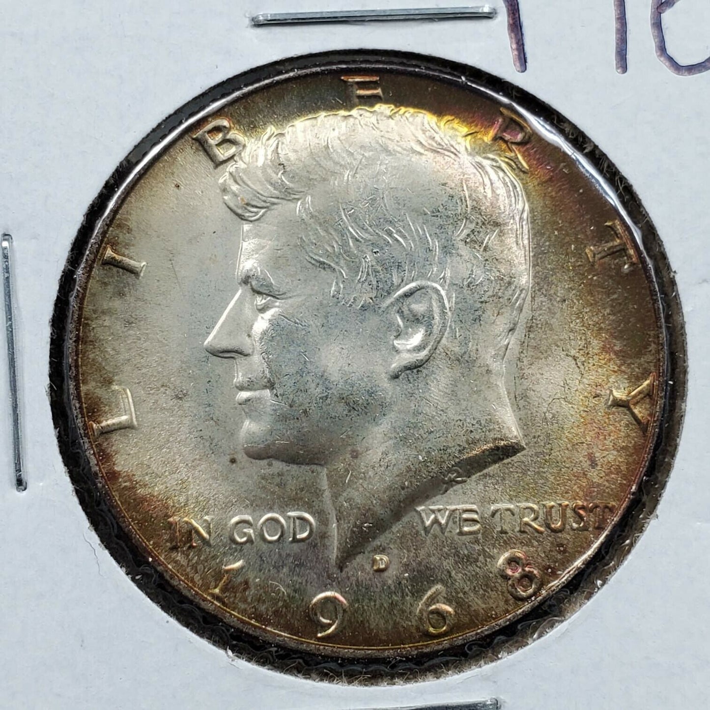 1968 D Kennedy 40% Silver Half Dollar Coin Choice BU Very Nice Toning Toner