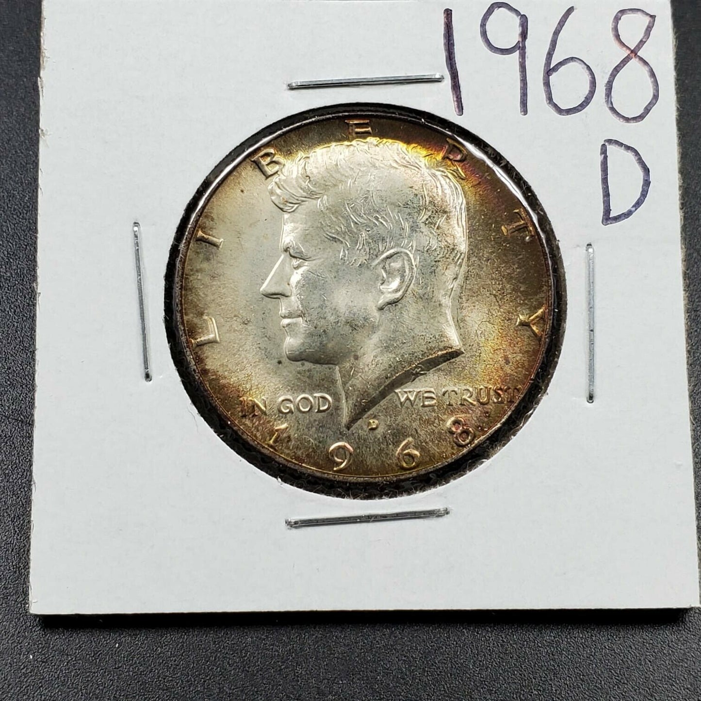 1968 D Kennedy 40% Silver Half Dollar Coin Choice BU Very Nice Toning Toner