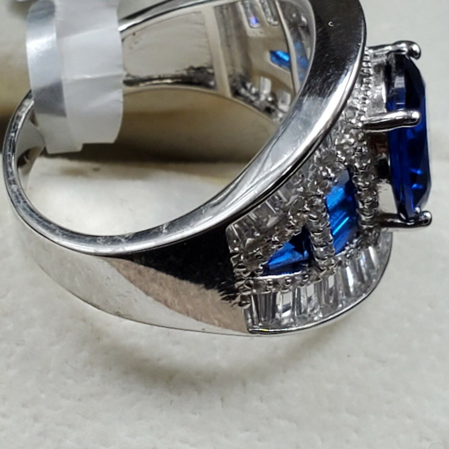 Womens 925 Sterling Silver Wedding Engagement Blue Opal Cut Shaped Ring Faceted