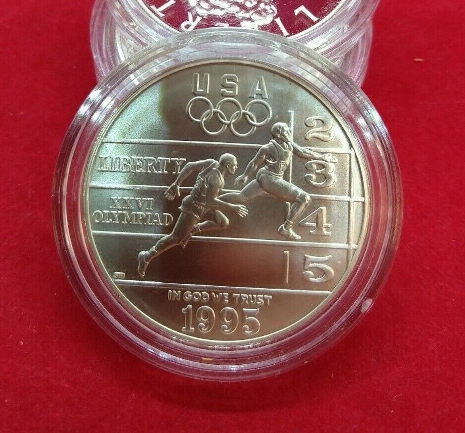 1995 D OLYMPIC TRACK AND FIELD ATLANTA SILVER DOLLAR BU UNCIRCULATED IN CAPSULE