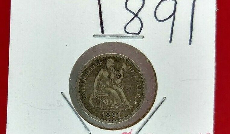 1891 P SEATED LIBERTY SILVER DIME COIN CHOICE VF VERY FINE CIRCULATED