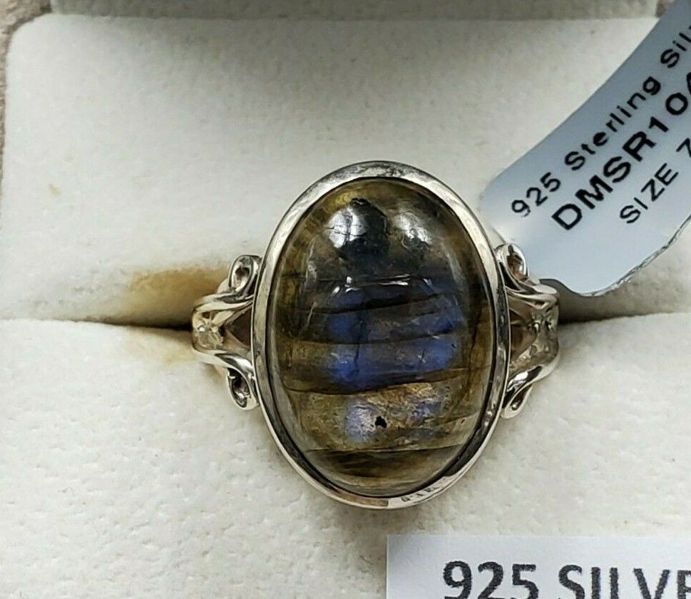 Womens 925 Silver Wedding Engagement Fashion Cut Ring Faceted Labradorite Stone