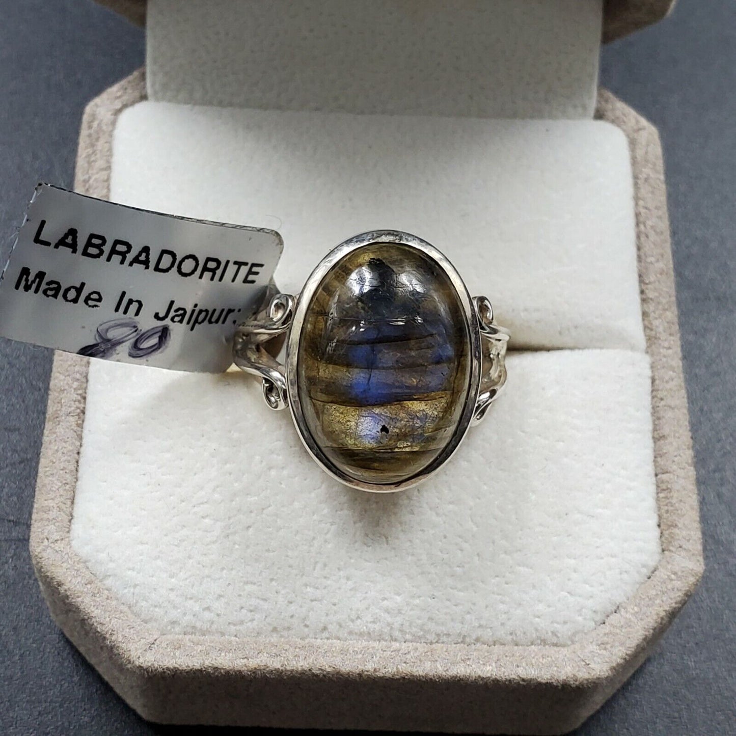 Womens 925 Silver Wedding Engagement Fashion Cut Ring Faceted Labradorite Stone