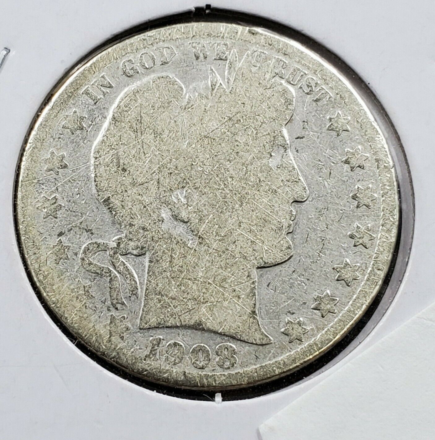 1908 O Barber Silver Half Dollar Polished Circulated 5-10% Die Rotation Error