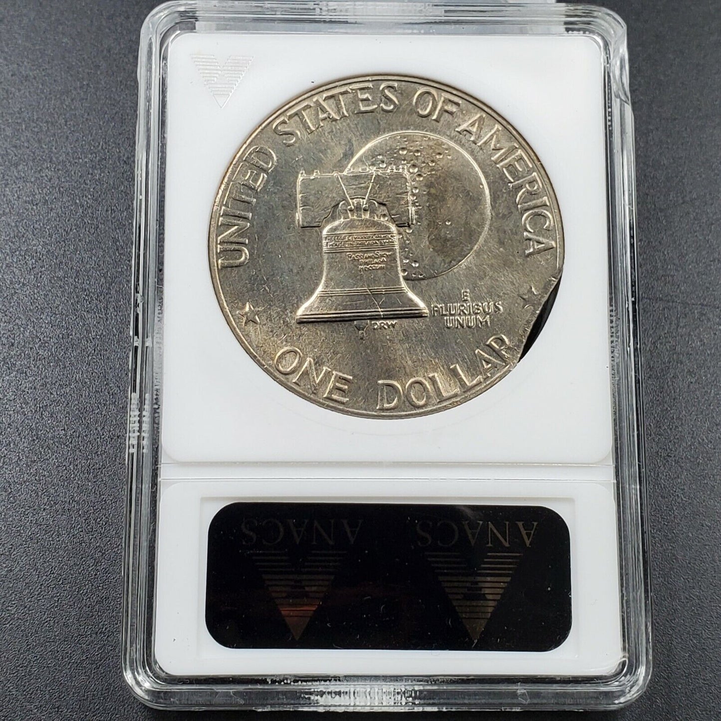 Large Planchet Clip Clipped 1976 D $1 Eisenhower Dollar Ike Coin ANACS MS63