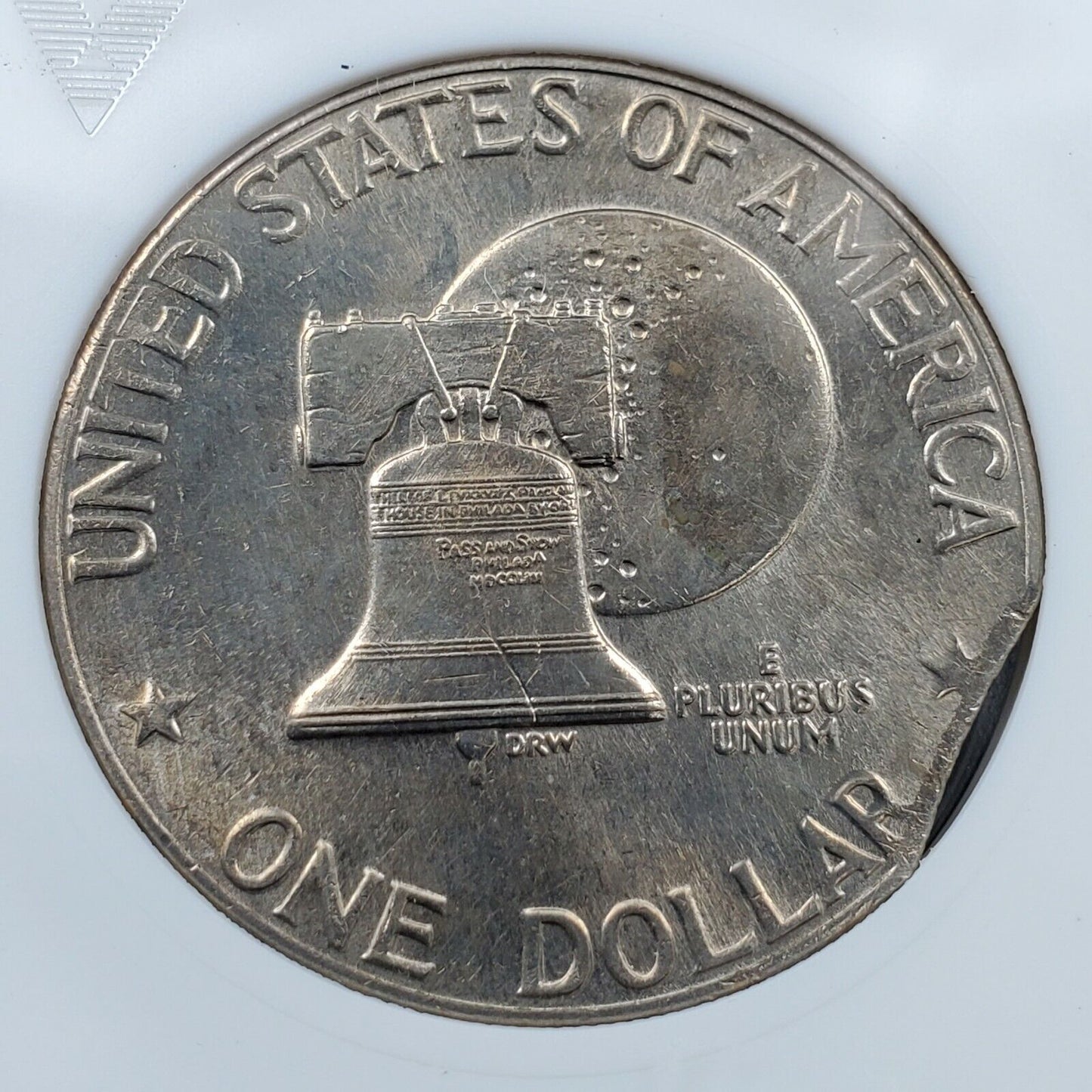 Large Planchet Clip Clipped 1976 D $1 Eisenhower Dollar Ike Coin ANACS MS63
