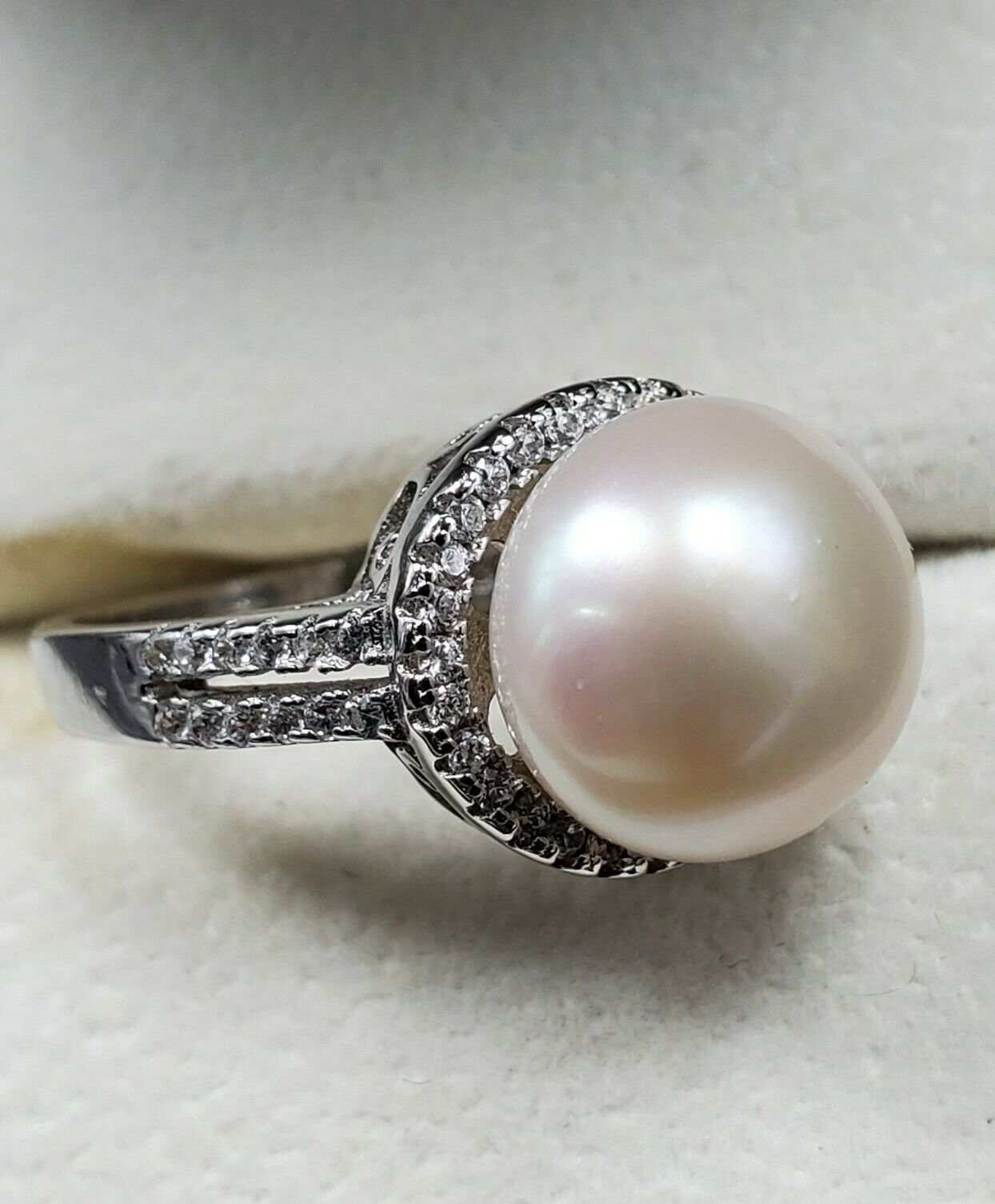 Womens 925 Sterling Silver Wedding Engagement Pearl Cut Ring Faceted USA MADE
