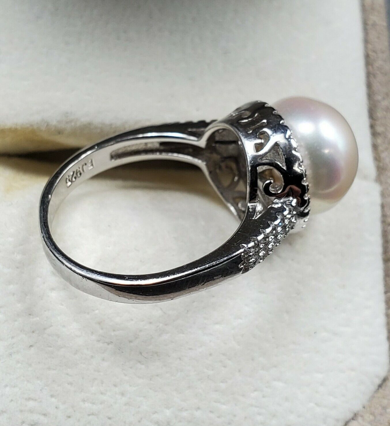 Womens 925 Sterling Silver Wedding Engagement Pearl Cut Ring Faceted USA MADE