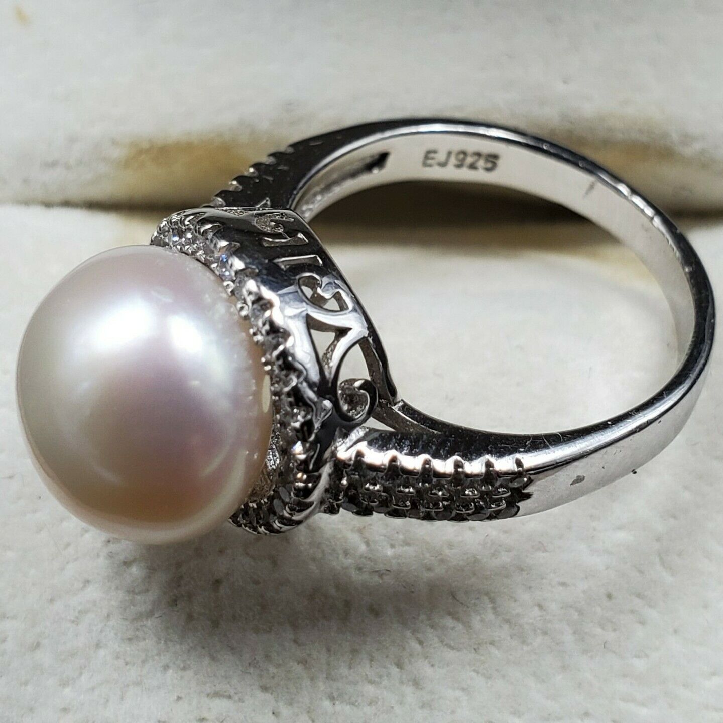 Womens 925 Sterling Silver Wedding Engagement Pearl Cut Ring Faceted USA MADE