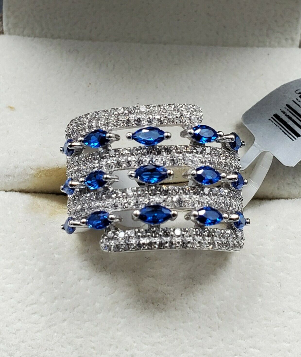 Womens 925 Silver Wedding Engagement Princess Cut Ring Faceted CC + Sapphire