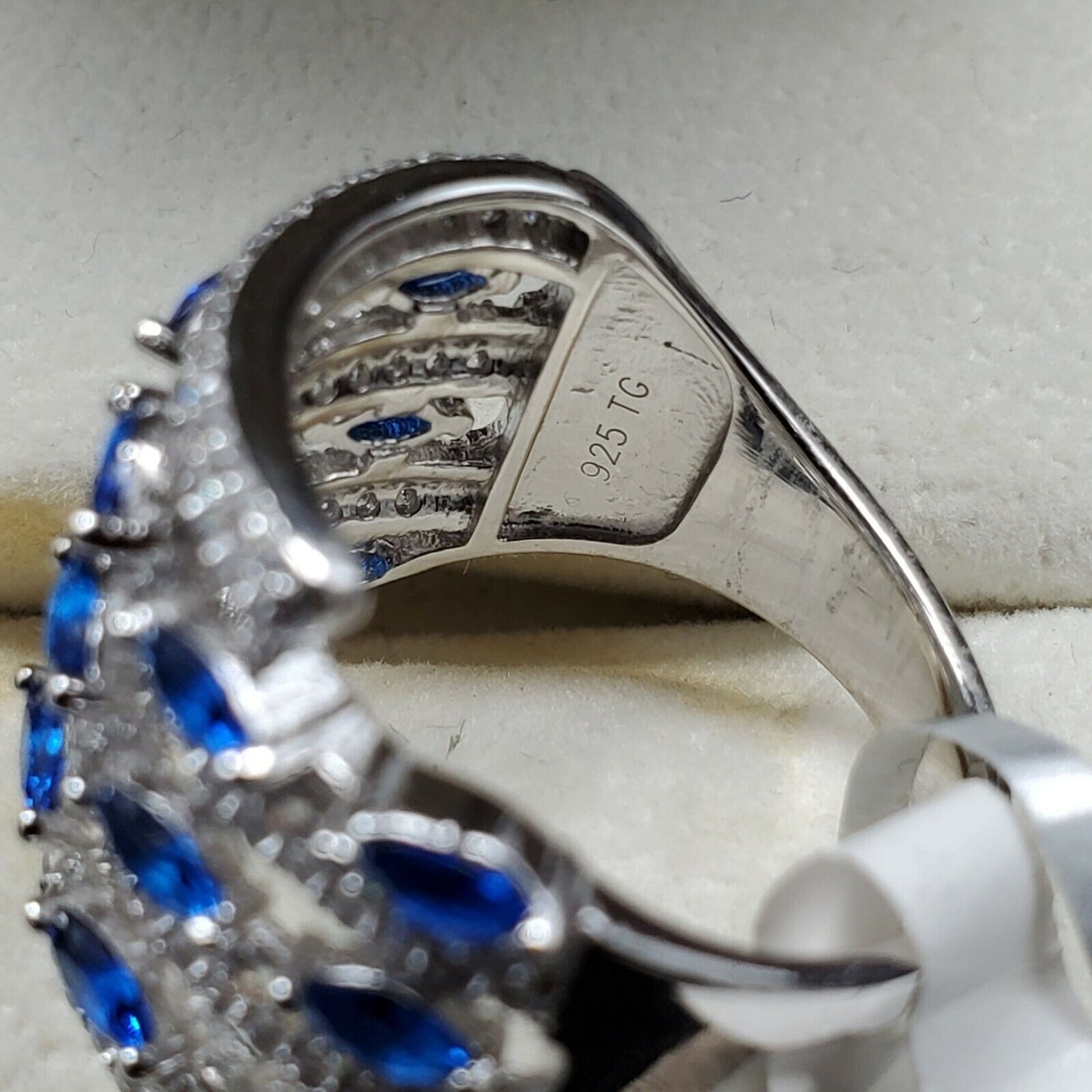 Womens 925 Silver Wedding Engagement Princess Cut Ring Faceted CC + Sapphire