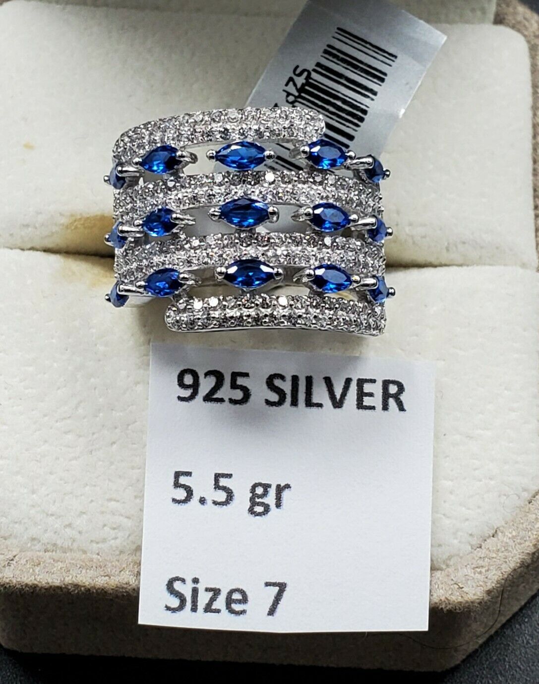 Womens 925 Silver Wedding Engagement Princess Cut Ring Faceted CC + Sapphire