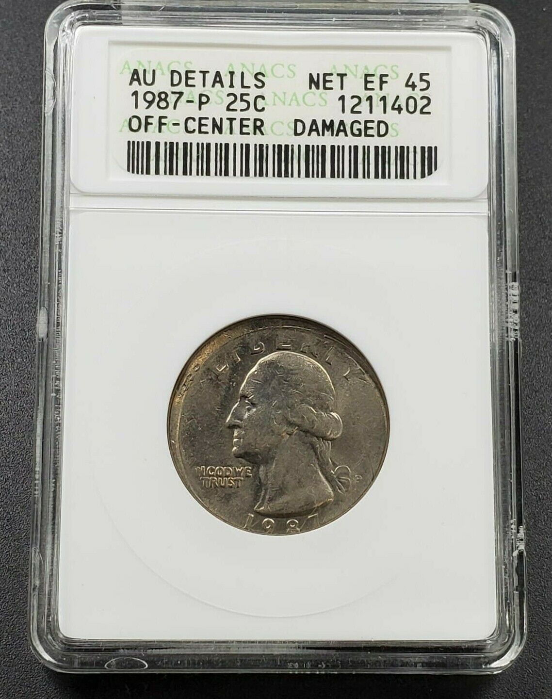 Off Center Error 1987 P Washington Quarter ANACS Circulated AU Details