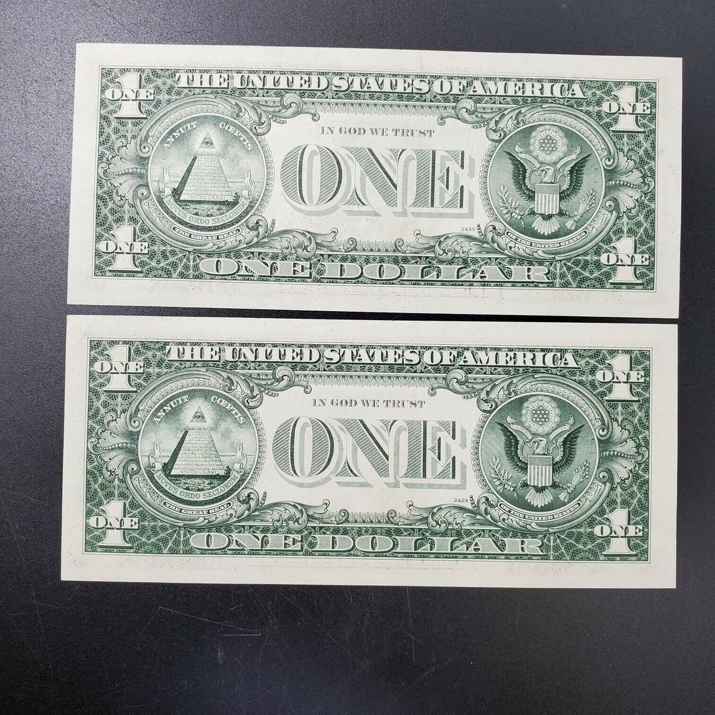 2 Consecutive 1977 $1 FRN Federal Reserve Note Green Seal Choice UNC Boston