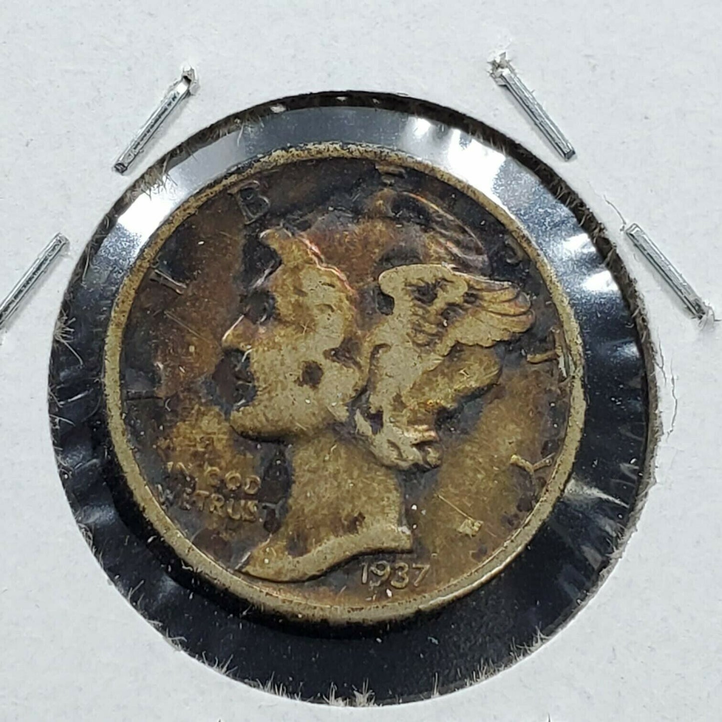 1937 P Mercury Dime 10c Silver Coin Circulated Neat Toning Toner