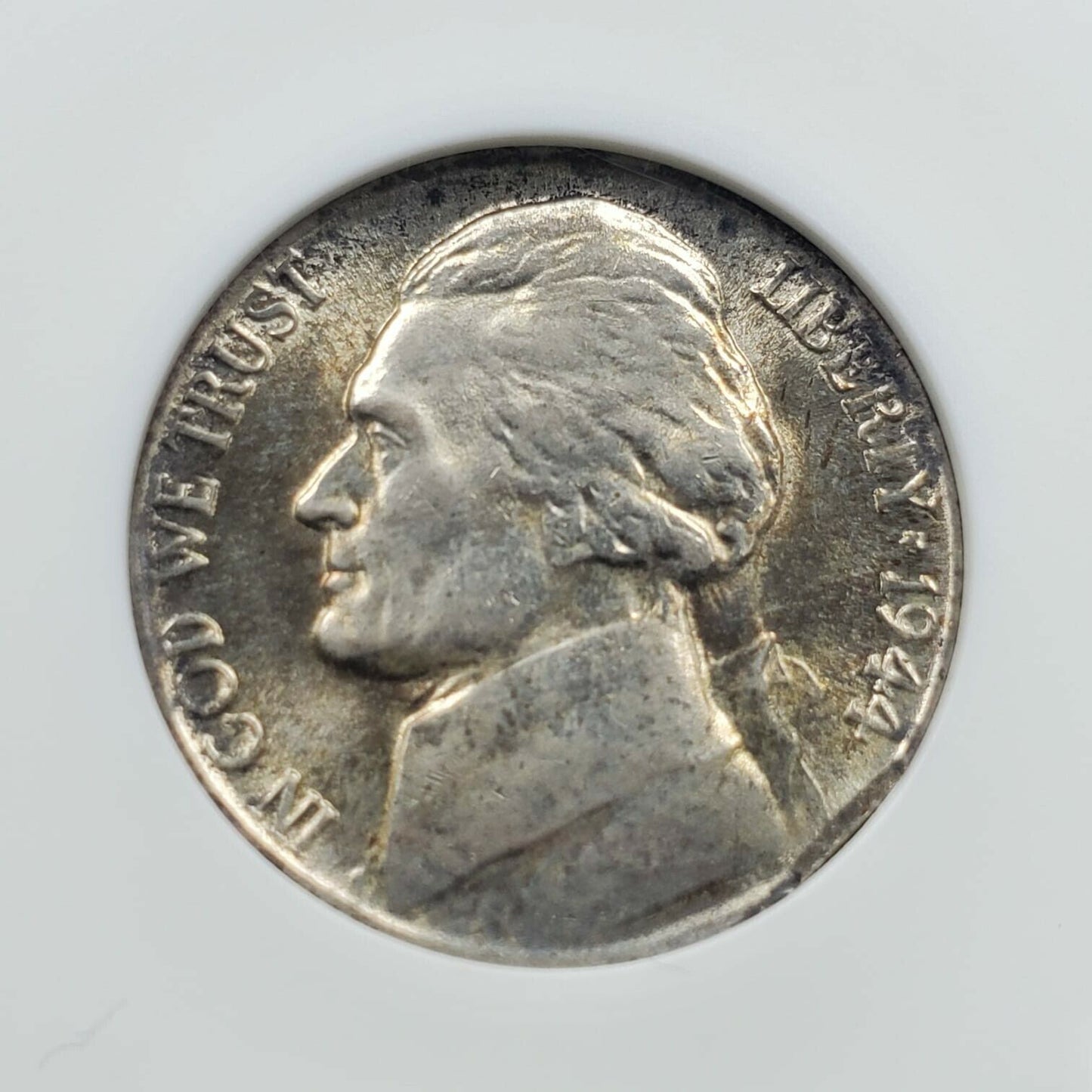 RIM CLIP ERROR 1944 P Jefferson Silver War Nickel Coin Variety ANACS MS64