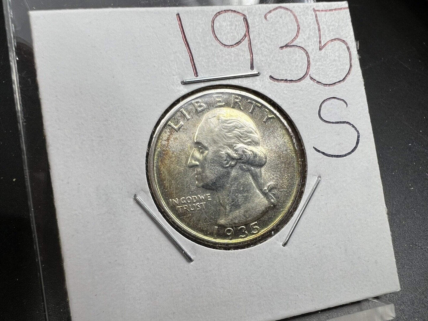 1935 S 25c Washington Silver Quarter Coin BU UNC Nice Toning Toner