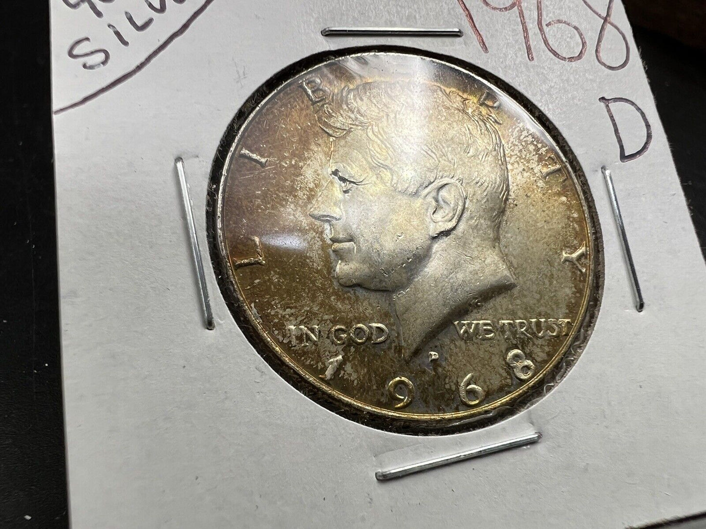 1968 D 50c Kennedy 40% Silver Half Dollar Nice Amber Toning Toner AU