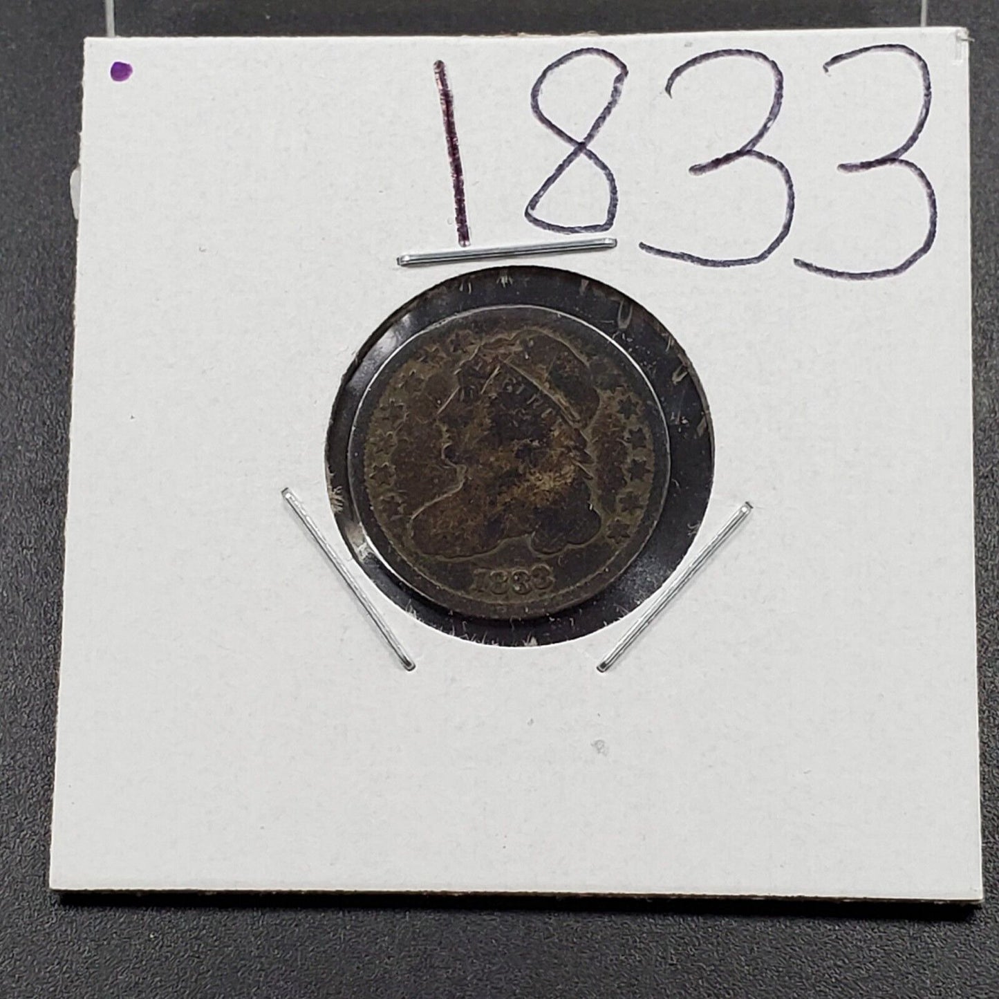 1833 Capped Bust Head Dime Coin VG Very Good Circ Toned