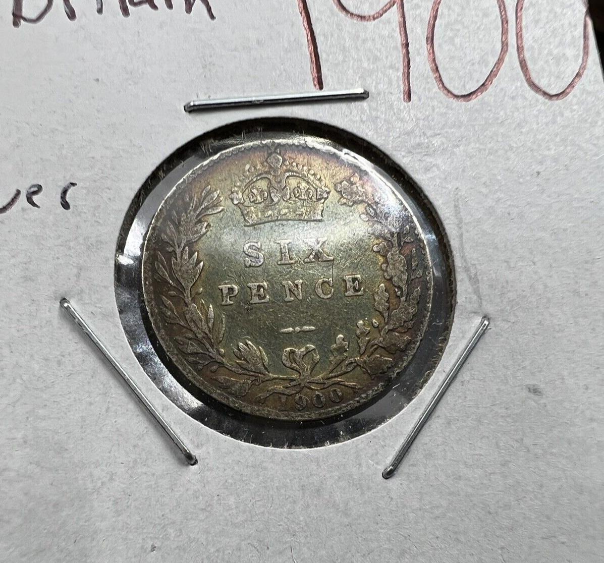 1900 Great Britain Silver 6P Six Pence VF Very Fine Circ Neat Toning Toner
