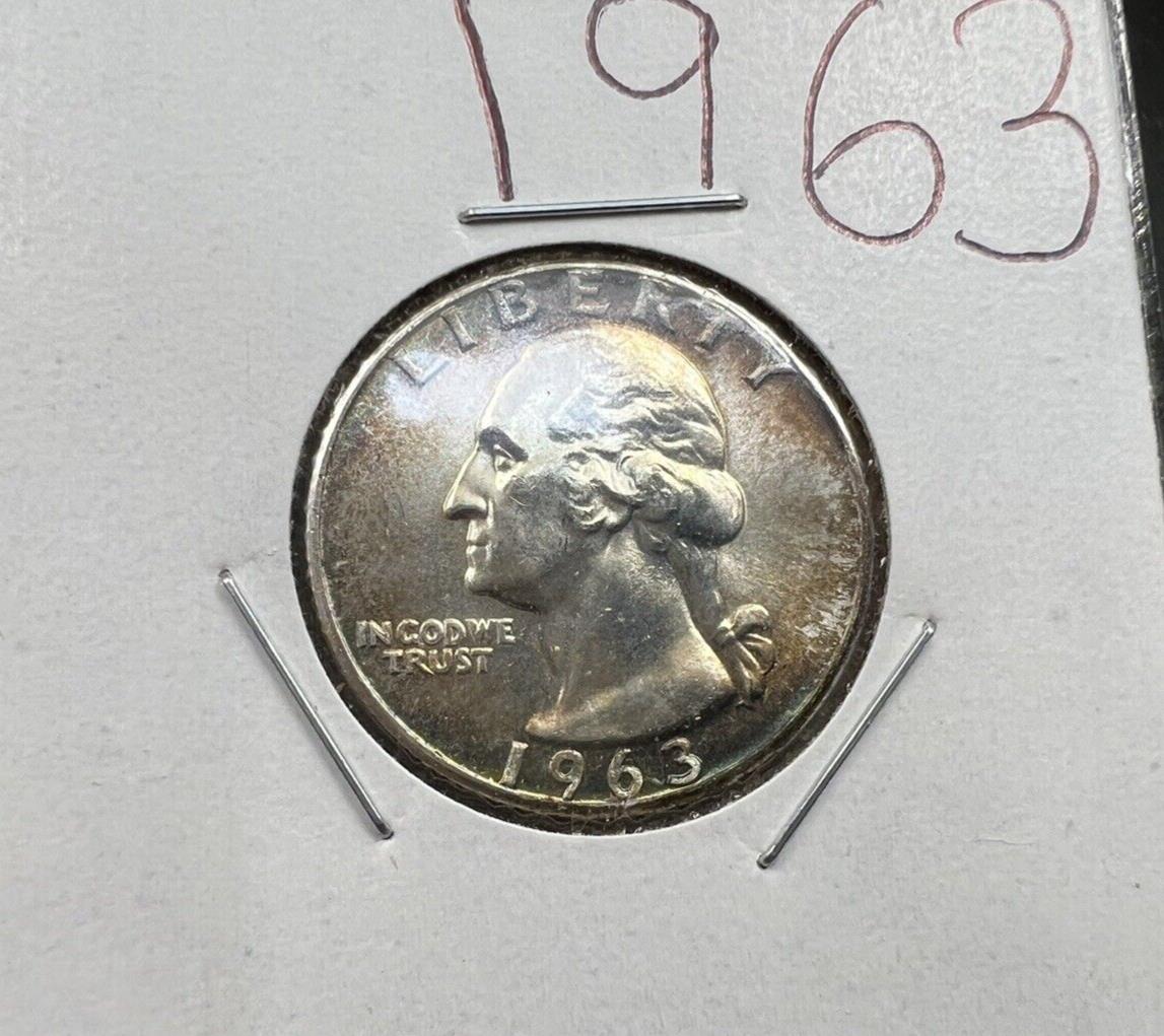 1963 P 25c Washington Silver Quarter Coin UNC Neat Toning Toner