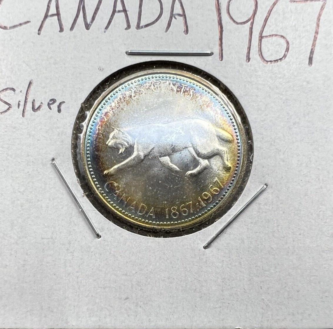 1967 Canada 25c Twenty Five Cents Coin BU UNC Neat Toning Toner