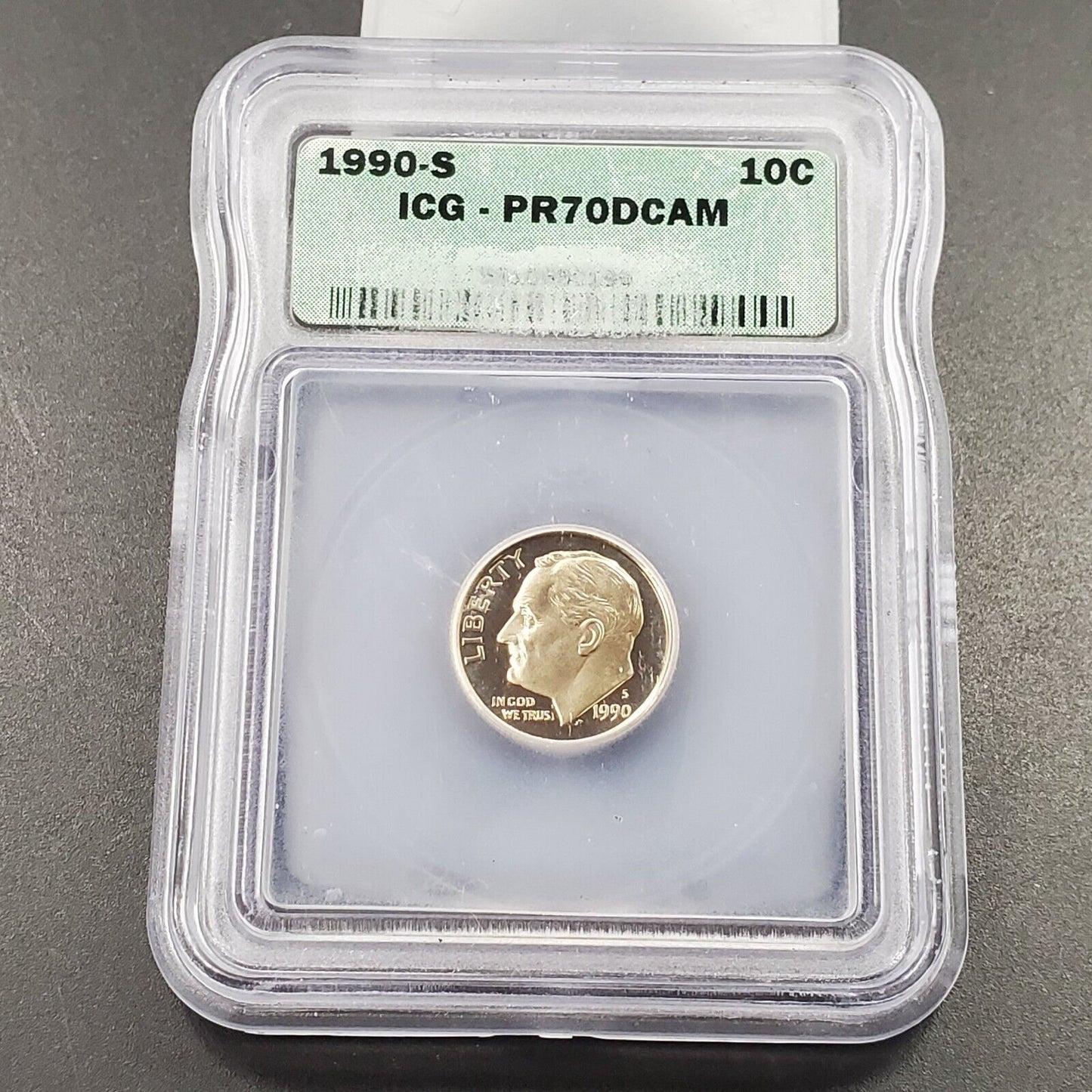 1990 S Roosevelt Clad Dime Proof Coin Vintage ICG PR70 DCAM Deep Cameo Gem